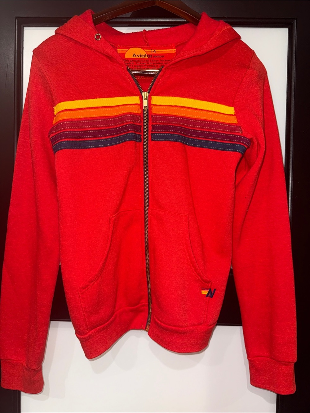Aviator Nation Kids 5 Stripe Zip Hoodie Red Size 14 EUC